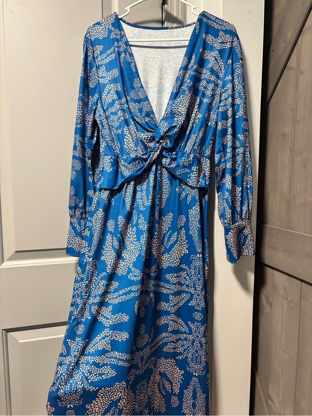 Blue Twist-Front Long Sleeve Women’s Dress